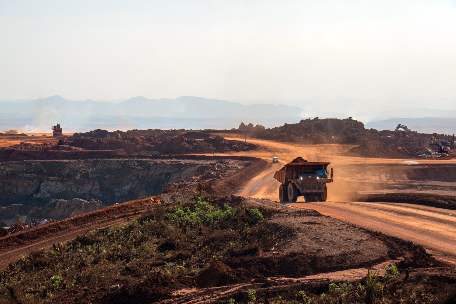 Large mining truck operating at an open-pit mine