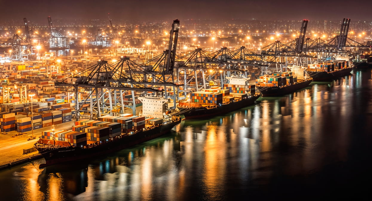 Container port supporting international trade and cargo logistics